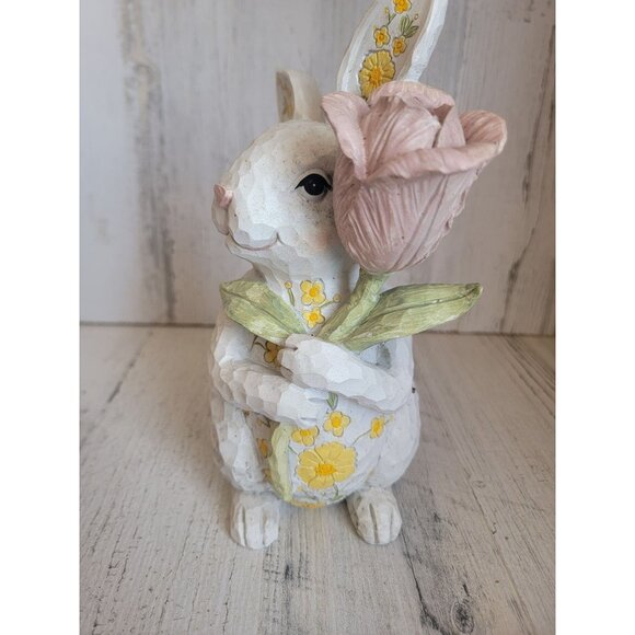 Rustic Easter white bunny red rose flower home decor - Picture 2 of 7
